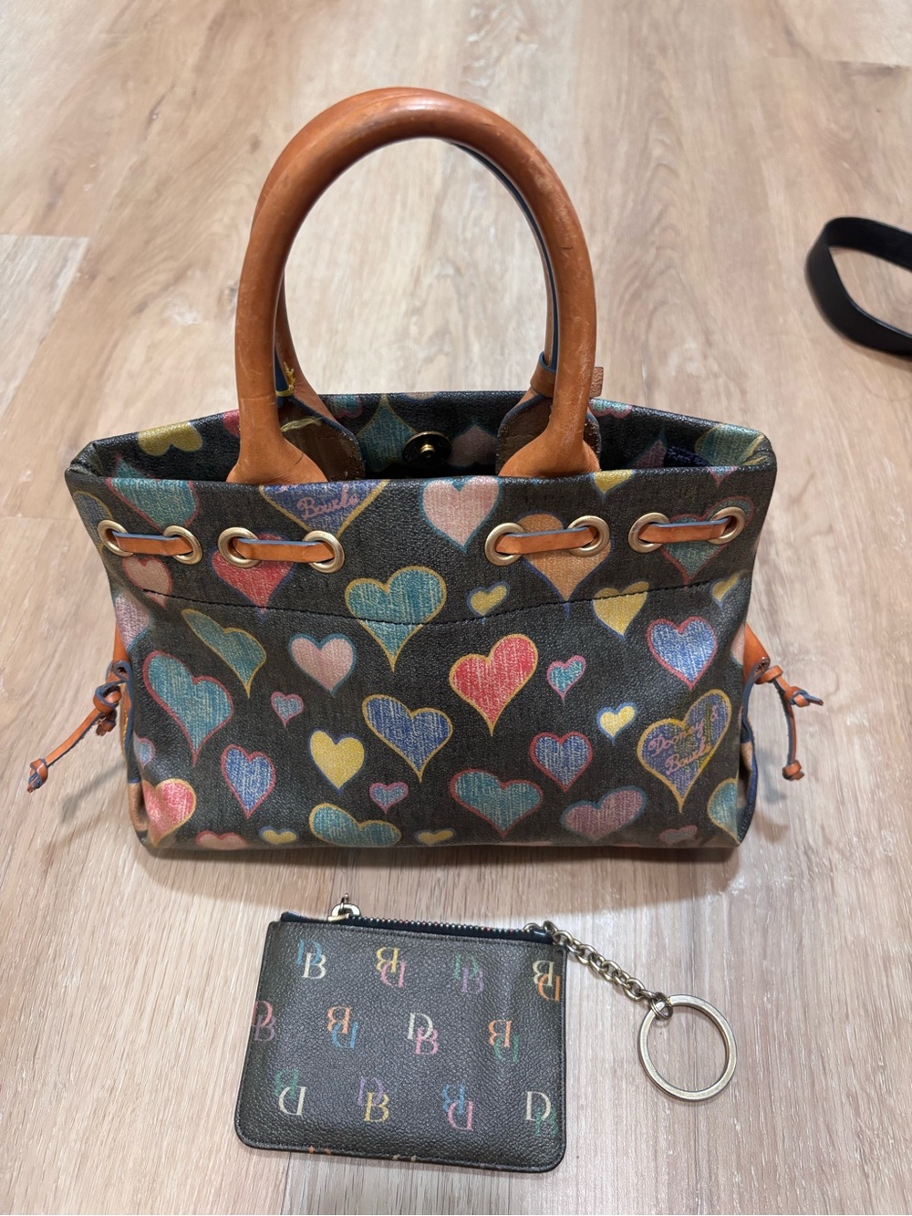 Dooney & Bourke + cardholder Muted Gray and Colored Hearts Purse